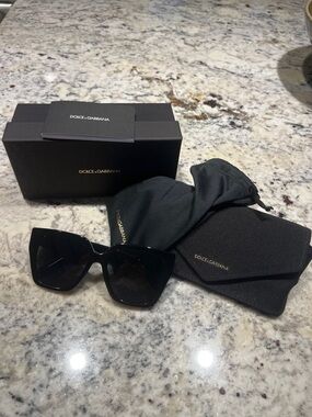 Dolce & Gabbana Black Gloss Cat-Eye Sunglasses with Branded Pouches